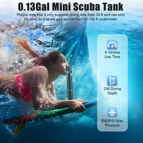 0.5L Mini Scuba Tank – Draagbare Duiktank voor Onderwaterademhaling tot 10 Minuten