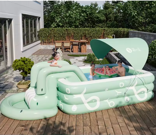 Groot Opblaasbaar Zwembad met Zonnescherm – Voor Volwassenen & Kinderen