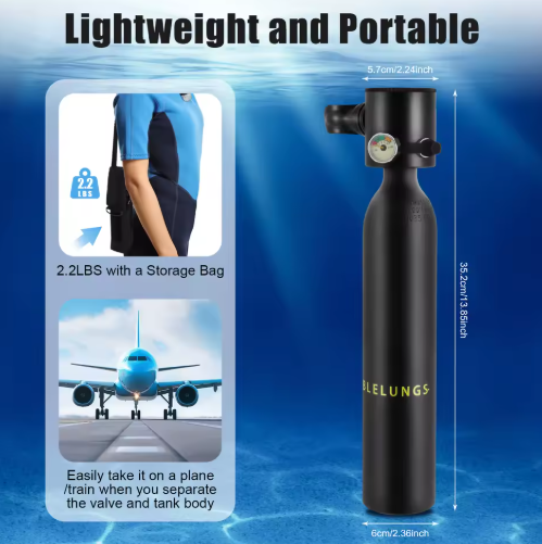 0.5L Mini Scuba Tank – Draagbare Duiktank voor Onderwaterademhaling tot 10 Minuten